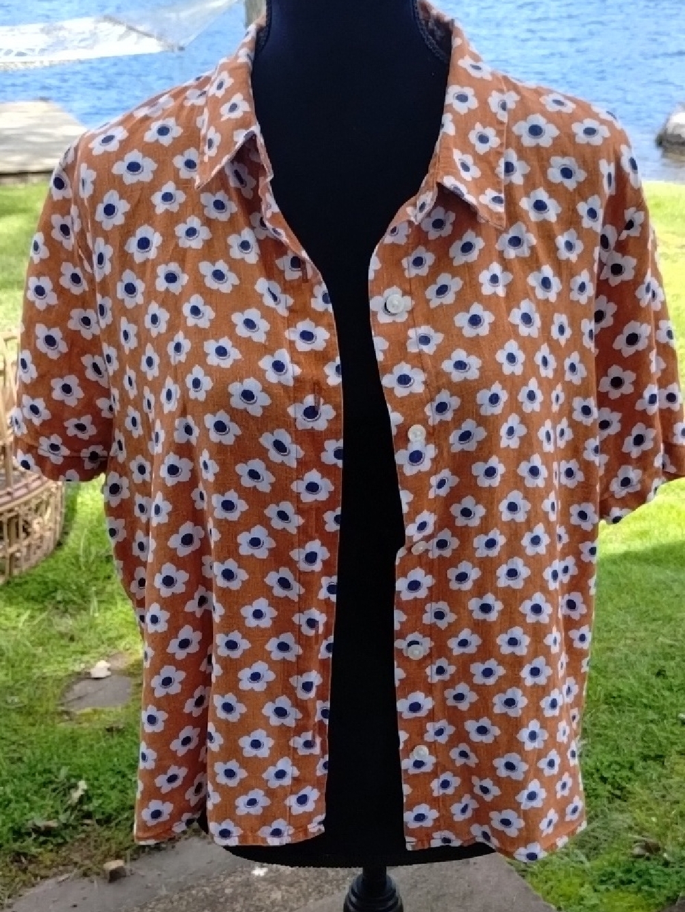 Rust Floral Button-Up Shirt